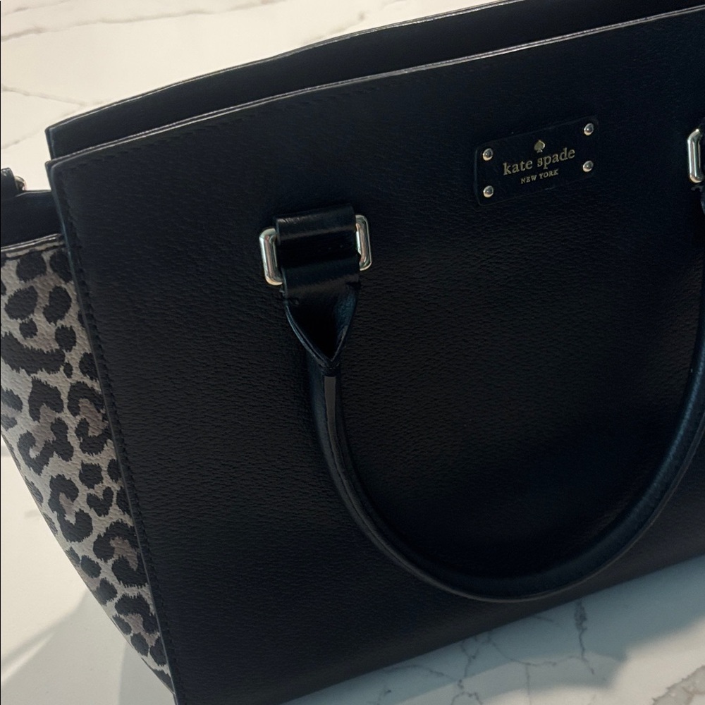 kate spade Black Pebbled Leather Top-Handle Tote with Gold Accents